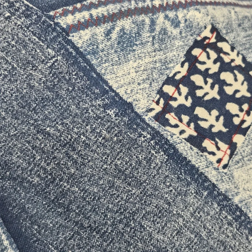Vintage Wamsutta Chambray Denim Patchwork Drawstring Pillowcase 100% Cotton USA‎